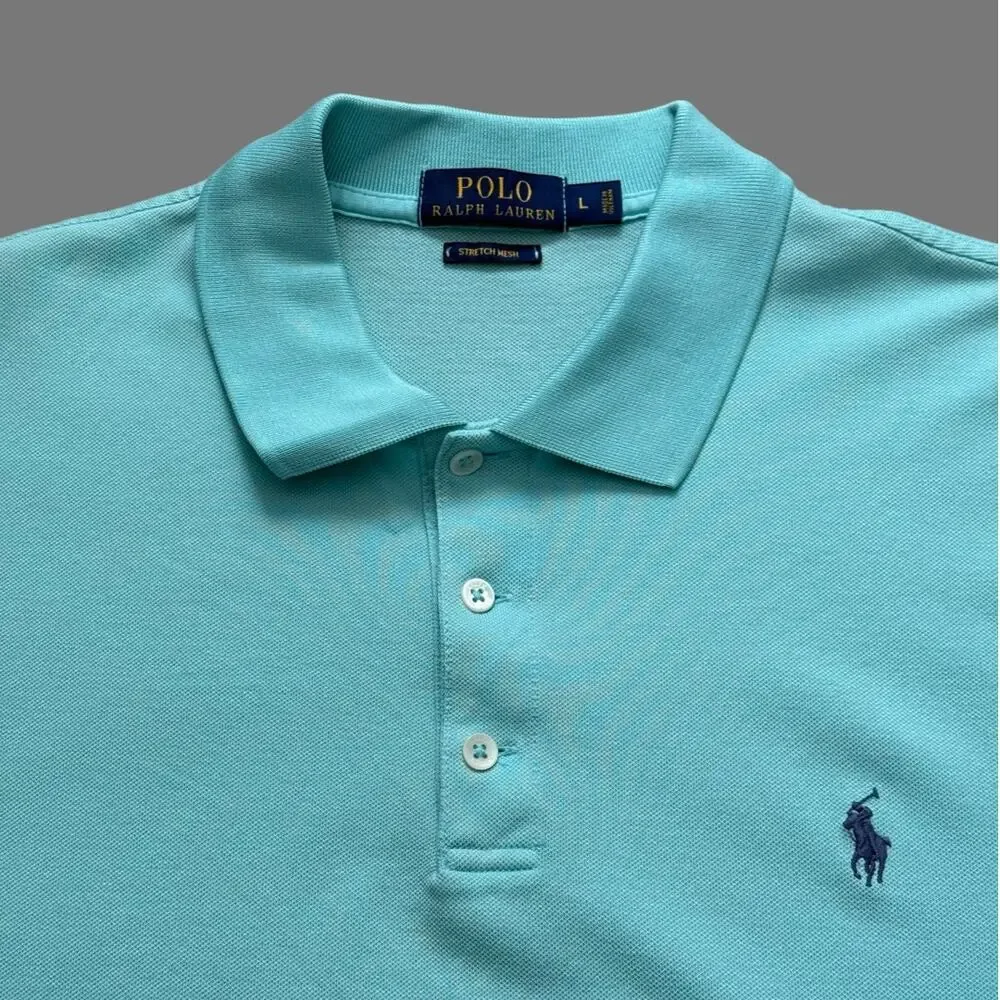 Polo Ralph Lauren Turquoise Stretch Mesh Knit Polo Large GUC